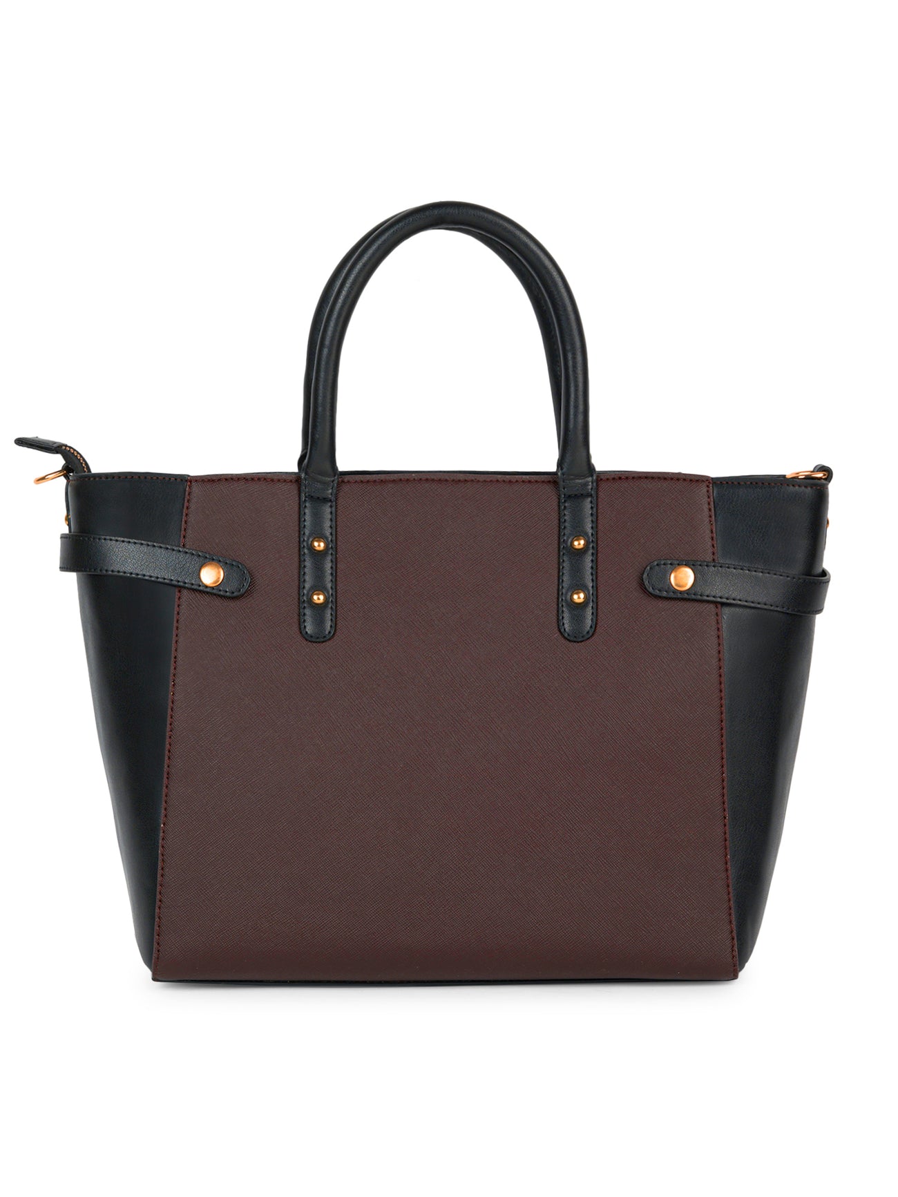 Berrylush Women Solid Brown Synthetic Leather Two-Handles Detachable Sling Strap Embellished Tote Bag