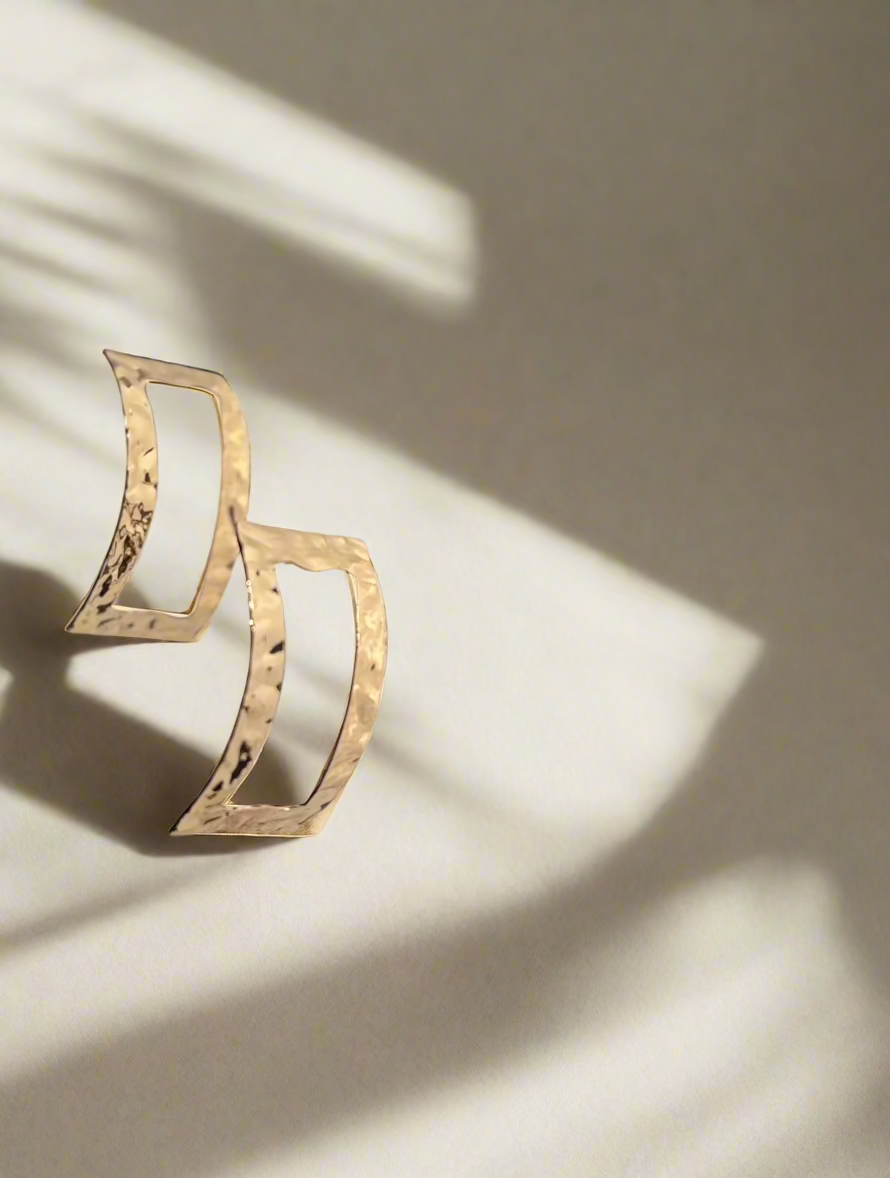 Hammered Gold Rectangle Earrings