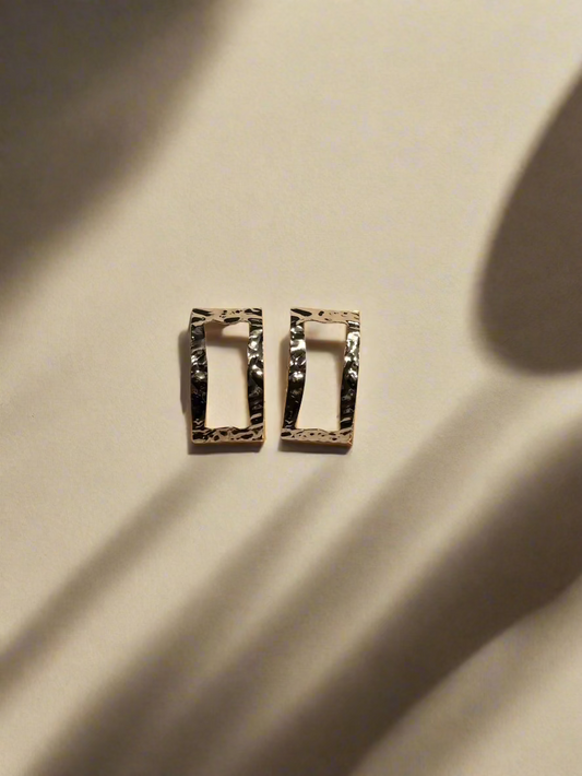 Hammered Gold Rectangle Earrings