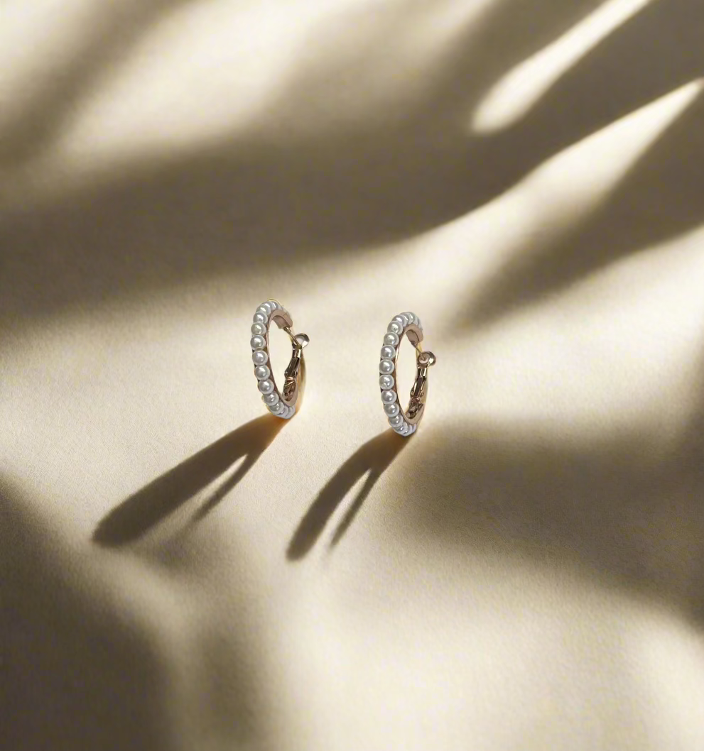 Pearl-Accented Gold Hoop Earrings
