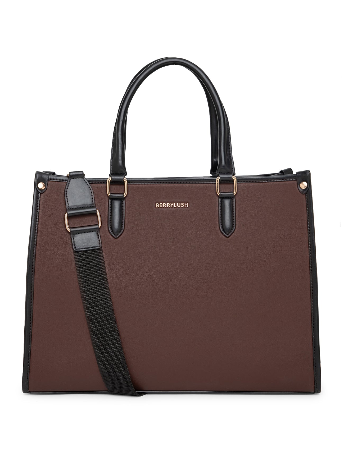 Berrylush Women Brown Solid Detachable Sling Strap Casual Tote bag