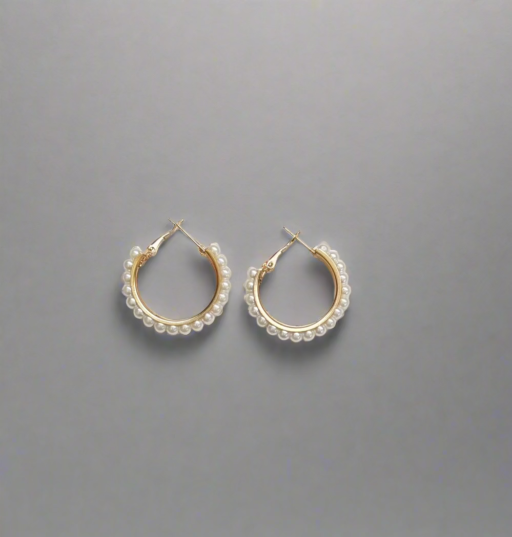 Pearl-Accented Gold Hoop Earrings