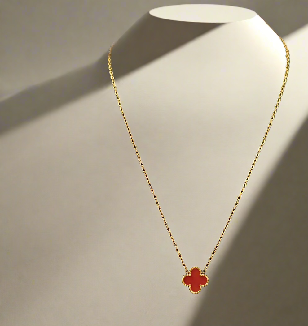 Elegant Red Clover Pendant Necklace