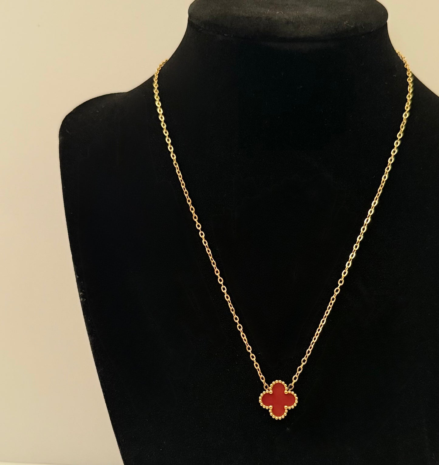 Elegant Red Clover Pendant Necklace