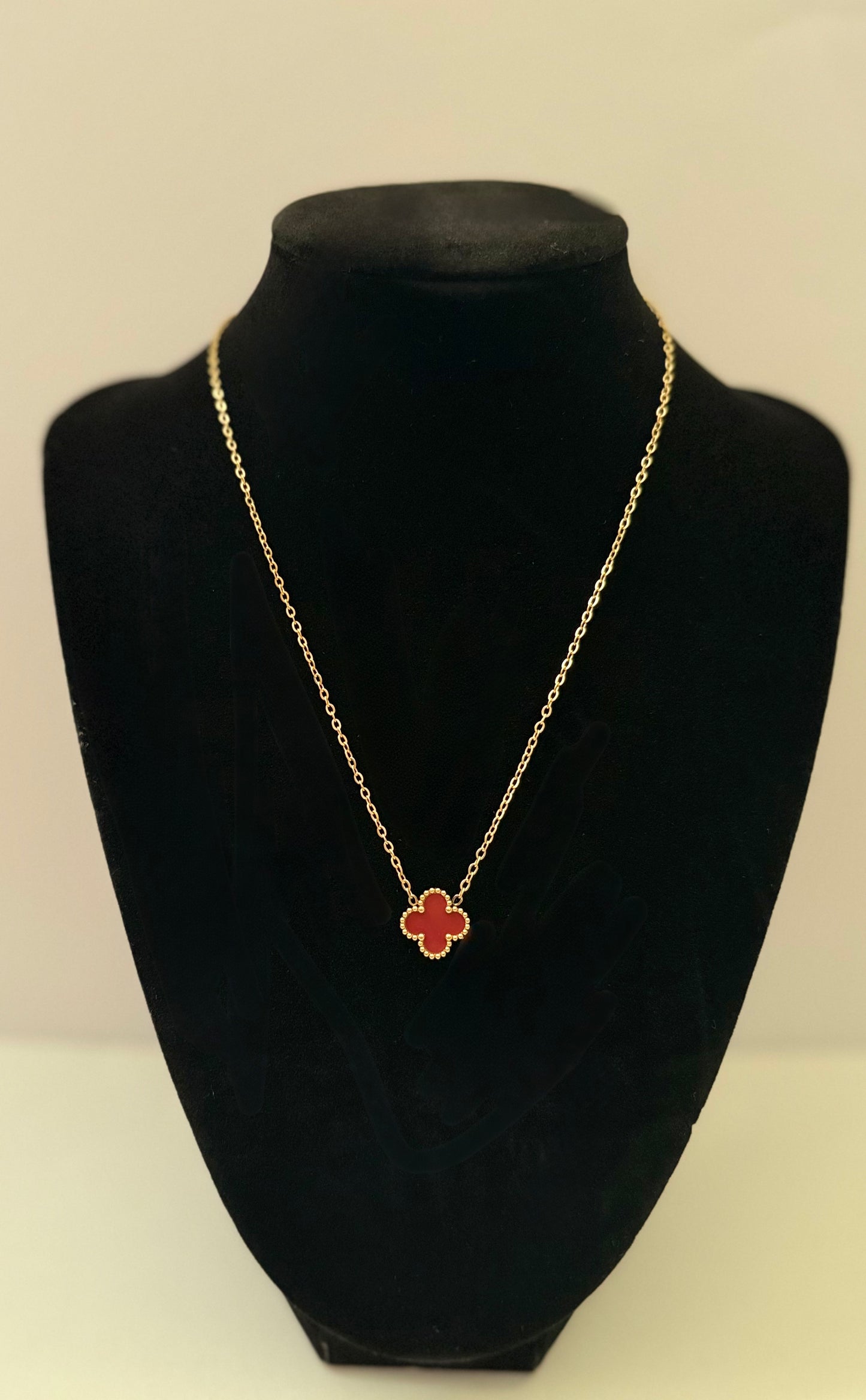 Elegant Red Clover Pendant Necklace