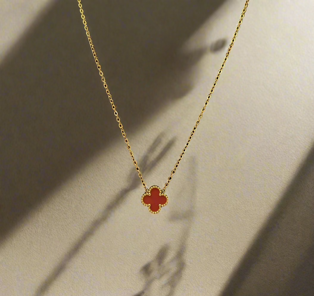 Elegant Red Clover Pendant Necklace
