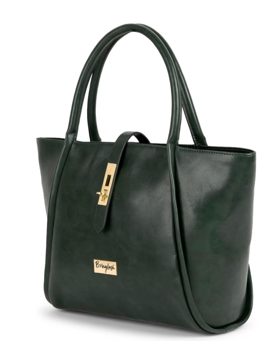Berrylush Women Textured Green Synthetic Leather Two-Handles Push-Lock Shoulder Bag