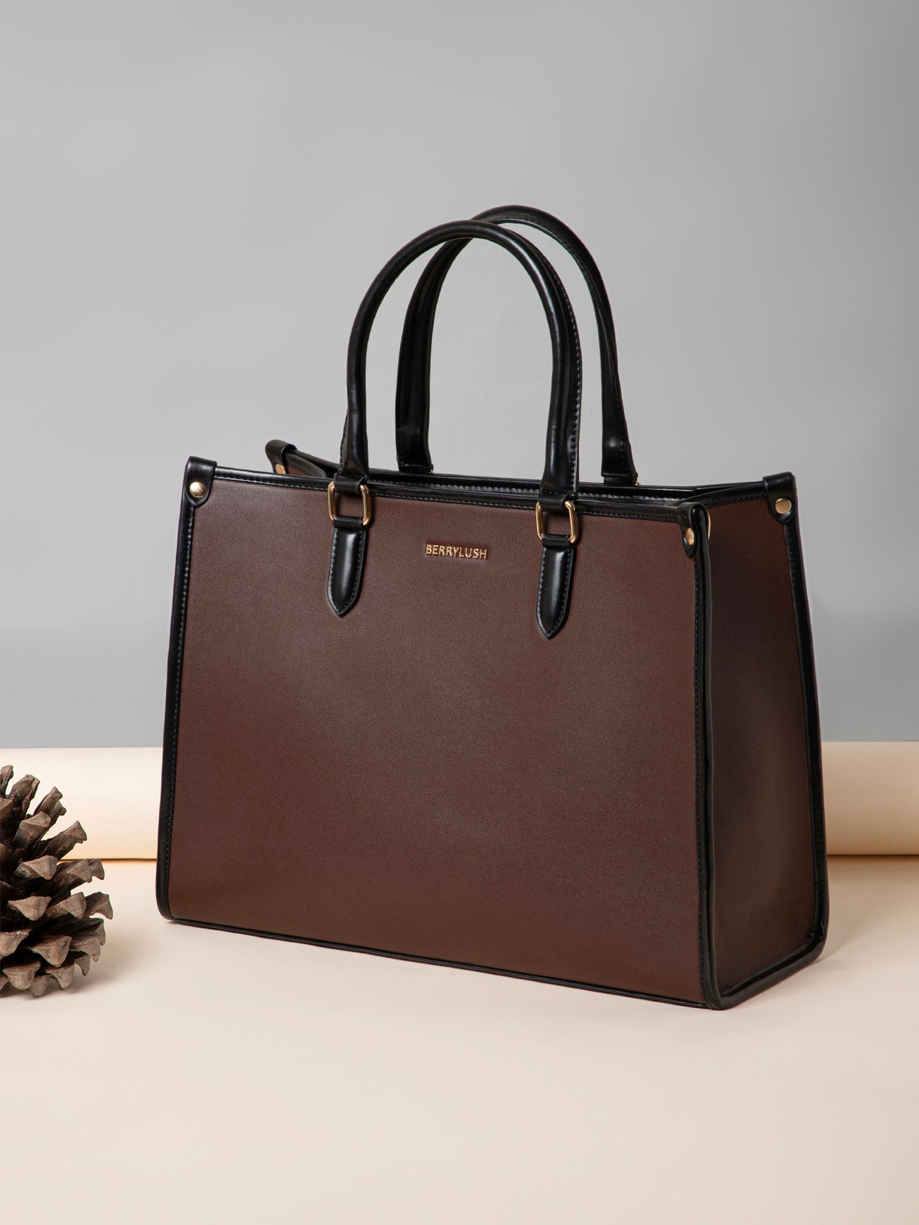 Berrylush Women Brown Solid Detachable Sling Strap Casual Tote bag